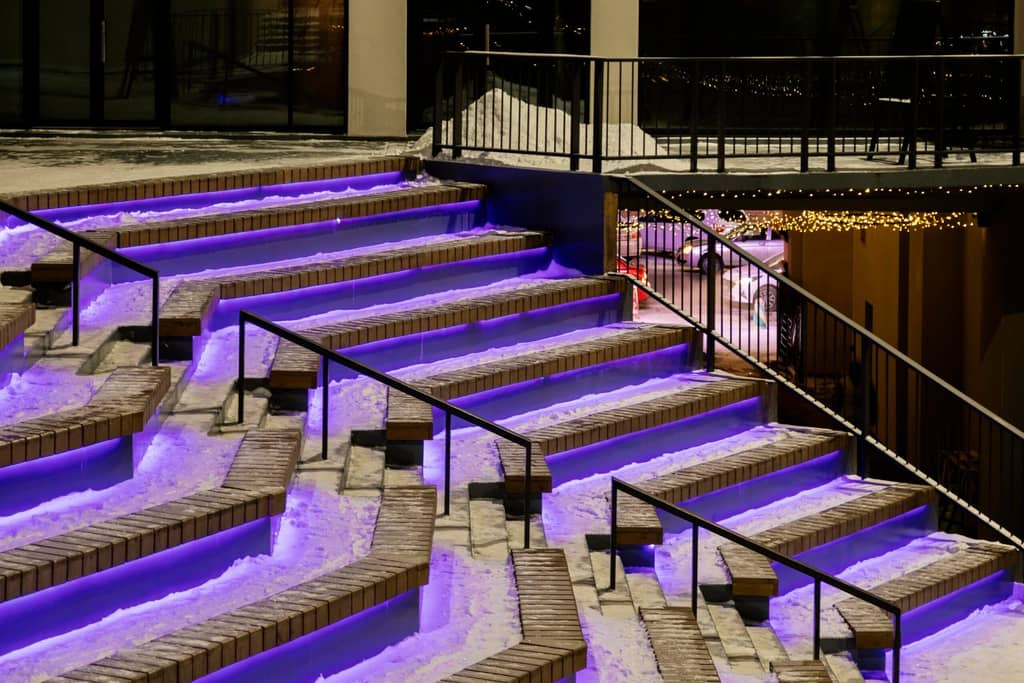 Outdoor stairs with purple LED accent lighting